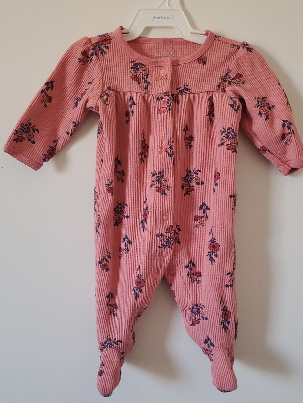 Carter's Pink Floral Waffle Knit Footed Sleeper Baby Girl Size 3 Months